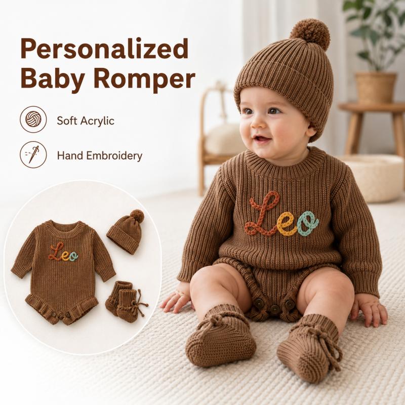 Baby Clothing Name - Gepersonaliseerde baby gebreide romper met geborduurde