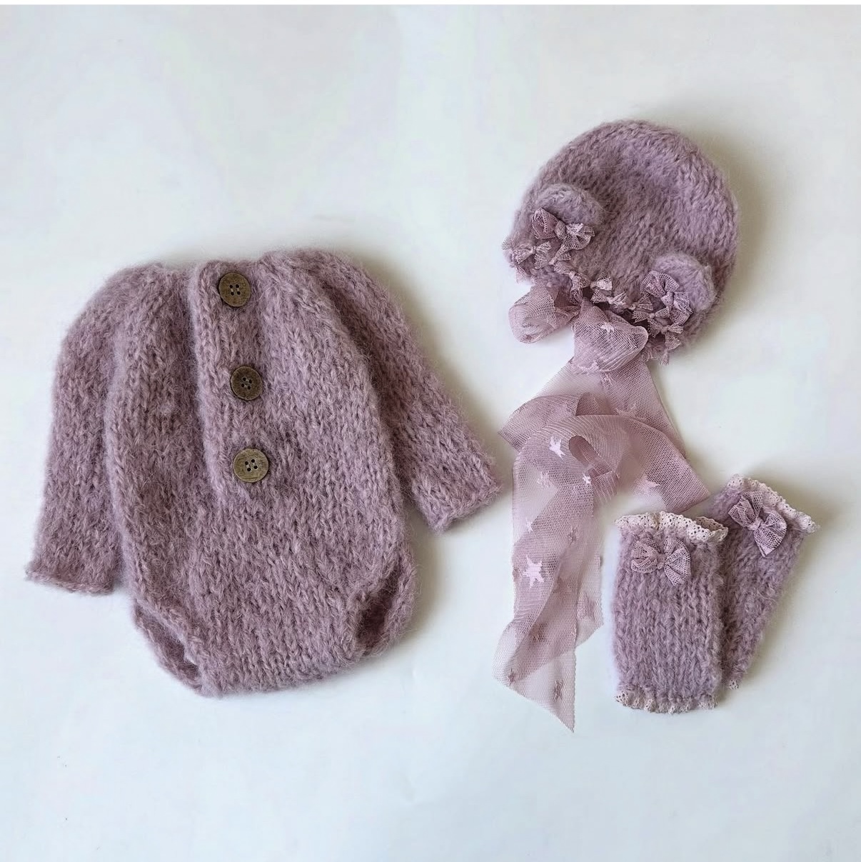 Baby Clothing Discount - Gebreide romper, muts en handschoenen set